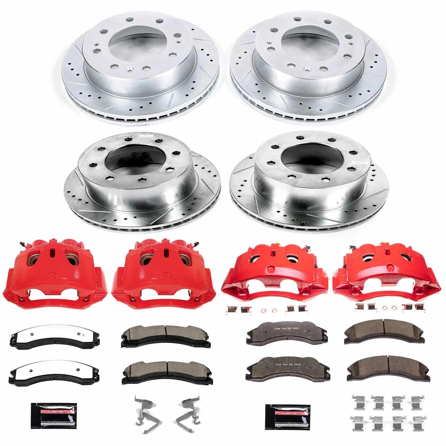 Power Stop Z36 KC6260-36 Truck & Tow Front and Rear Caliper Kit-Drilled/Slotted Rotors, Brake Pads, Calipers