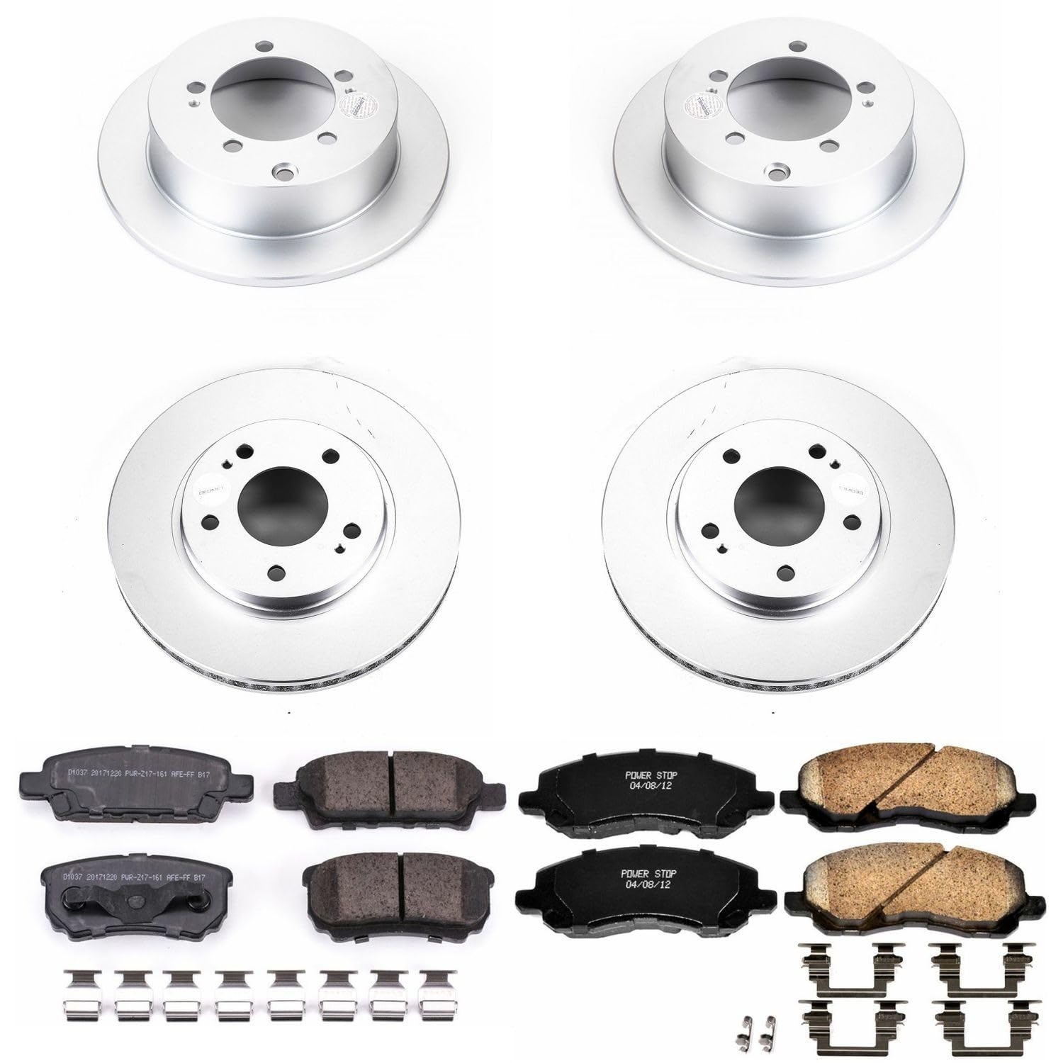 Power Stop Coated Brake Rotor & Ceramic Brake Pads CRK1682- front & rear For Mitsubishi Lancer 2004-2006 [Model Specific]