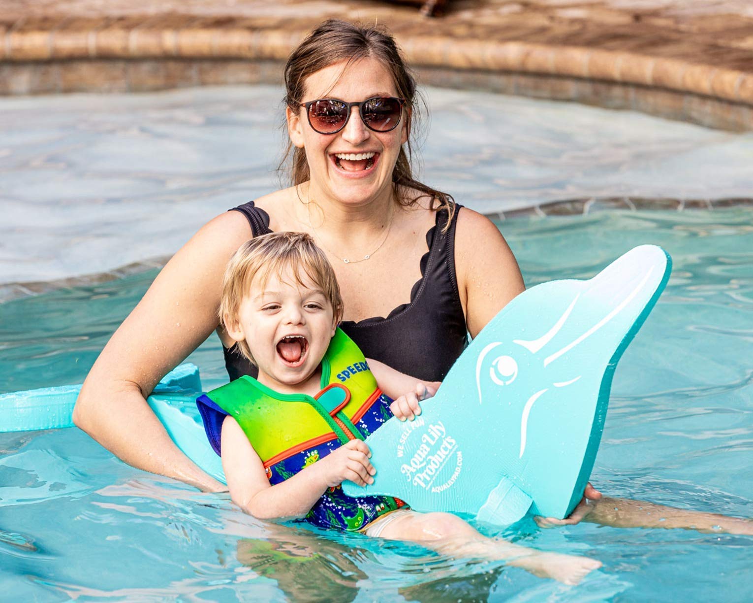 Aqua Lily Pad Vinyl Coated Dolphin Waterproof Swimming Pool Noodle Toy Foam Float with Anti Slip Texture for Kids and Toddlers, Aqua Marine
