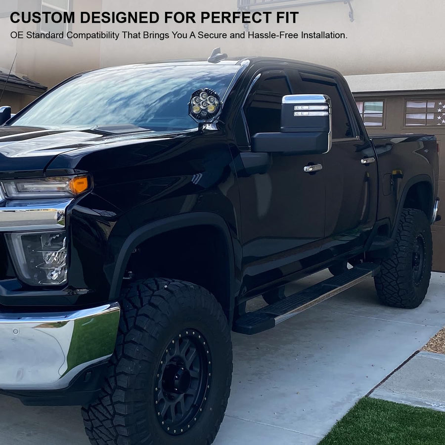 Power Spec-D Tuning Chrome Heated Towing Mirrors w/LED Signal, Temperature Sensor Compatible with 2020-2025 Chevy Silverado, GMC Sierra 2500HD 3500HD, Left + Right Pair