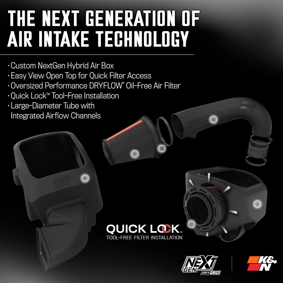 NextGen K&N Cold Air Intake System: Dry-Flow Cotton Filter: Compatible with 2009-2023 DODGE/Ram 1500; 1500 Classic; 2500; 3500; 50-1561D