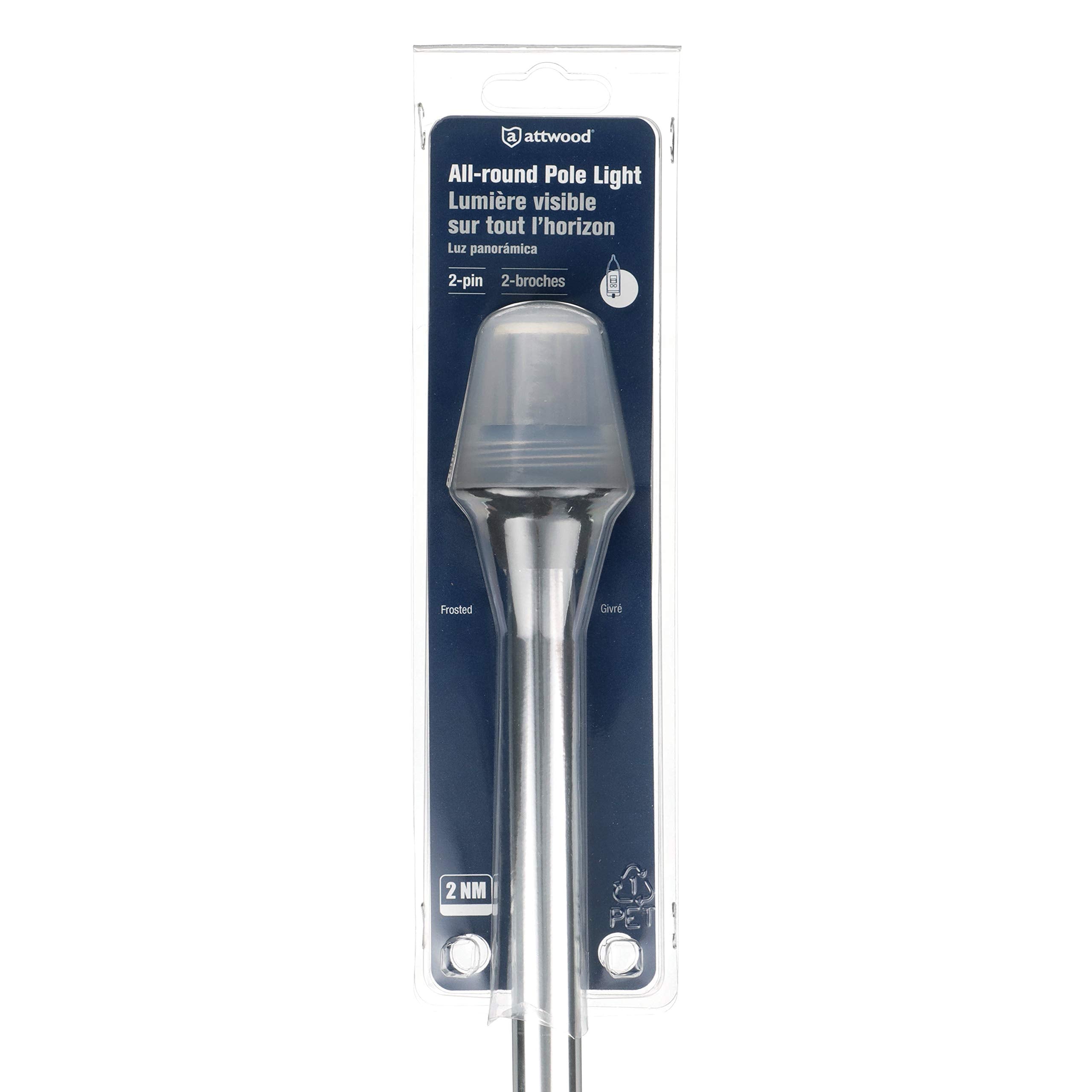 5110-48-7 Attwood All-Round Frosted Globe Light, 2-Mile 360-Degrees Illumination, 9-Watt Wedge-Base Lamp, 48-Inch Pole