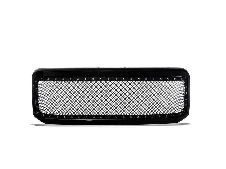 Studded Mesh Front Hood Grille Armordillo USA - Gloss Black Fits 2005-2007 Ford F250/F-250/F350/F-350 Super Duty