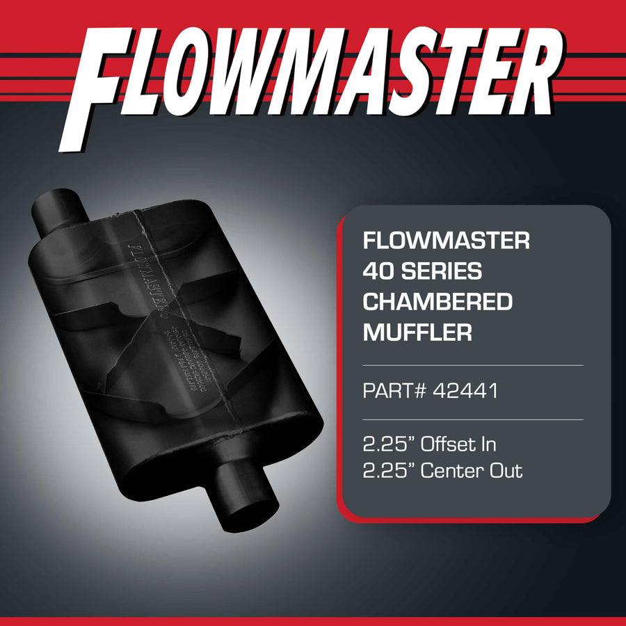 Flowmaster 40 Series Muffler Original Chambered – 2.25” Offset In / 2.25” Center Out – Aggressive Sound – 16-Gauge Aluminized Steel – For Muscle Cars, Street Rods, Trucks & SUVs (42441)