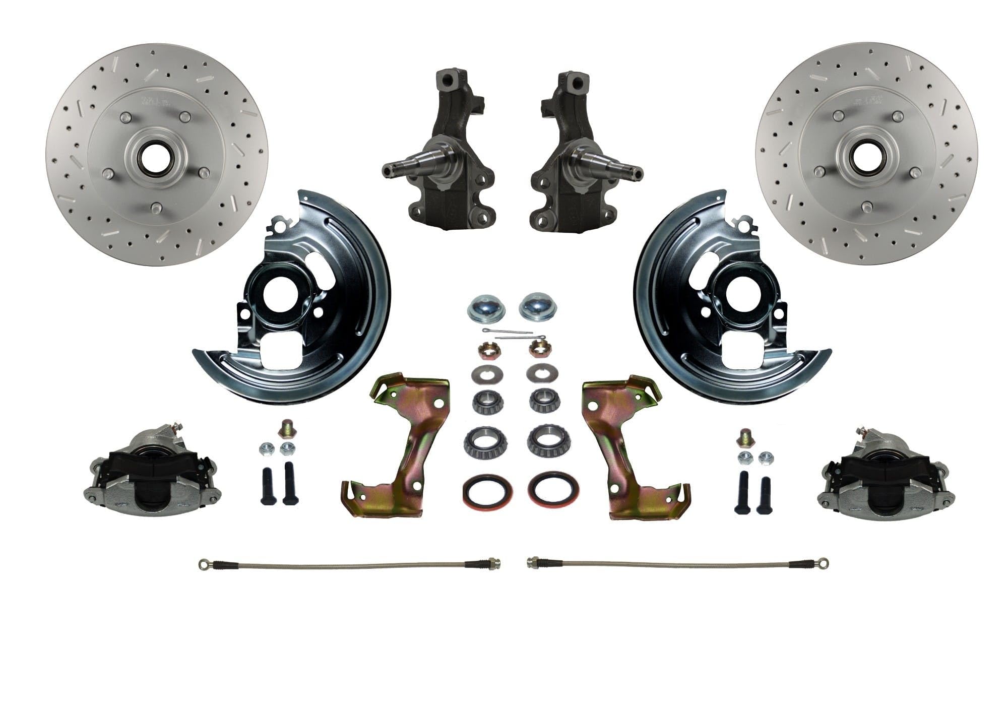 Brakes Leed Spindle Mount Kit With 2" Drop Spindle And Cross Drilled And Slotted Rotors