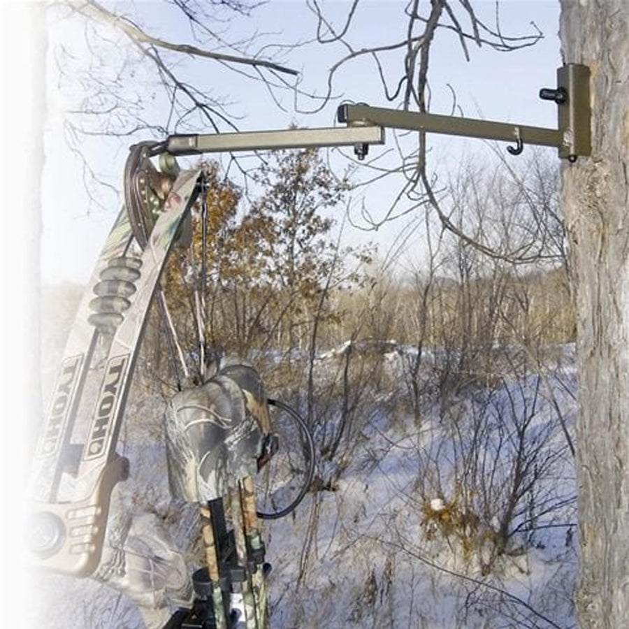 HME Easy-to-Attach Durable Strong Secure Lil Better Tree Stand Bow Hanger - Includes Accessory Hook Two Mounting Screws, One Size, Olive