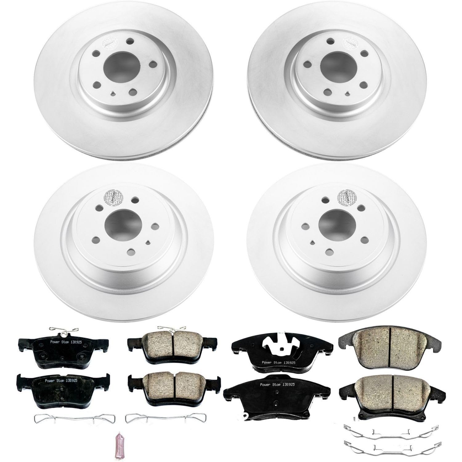 Power Stop Coated Brake Rotor and Ceramic Brake Pads CRK6815- Front & Rear For Ford Fusion 2013-2016, Lincoln MKZ 2013-2016 [Model Specific]