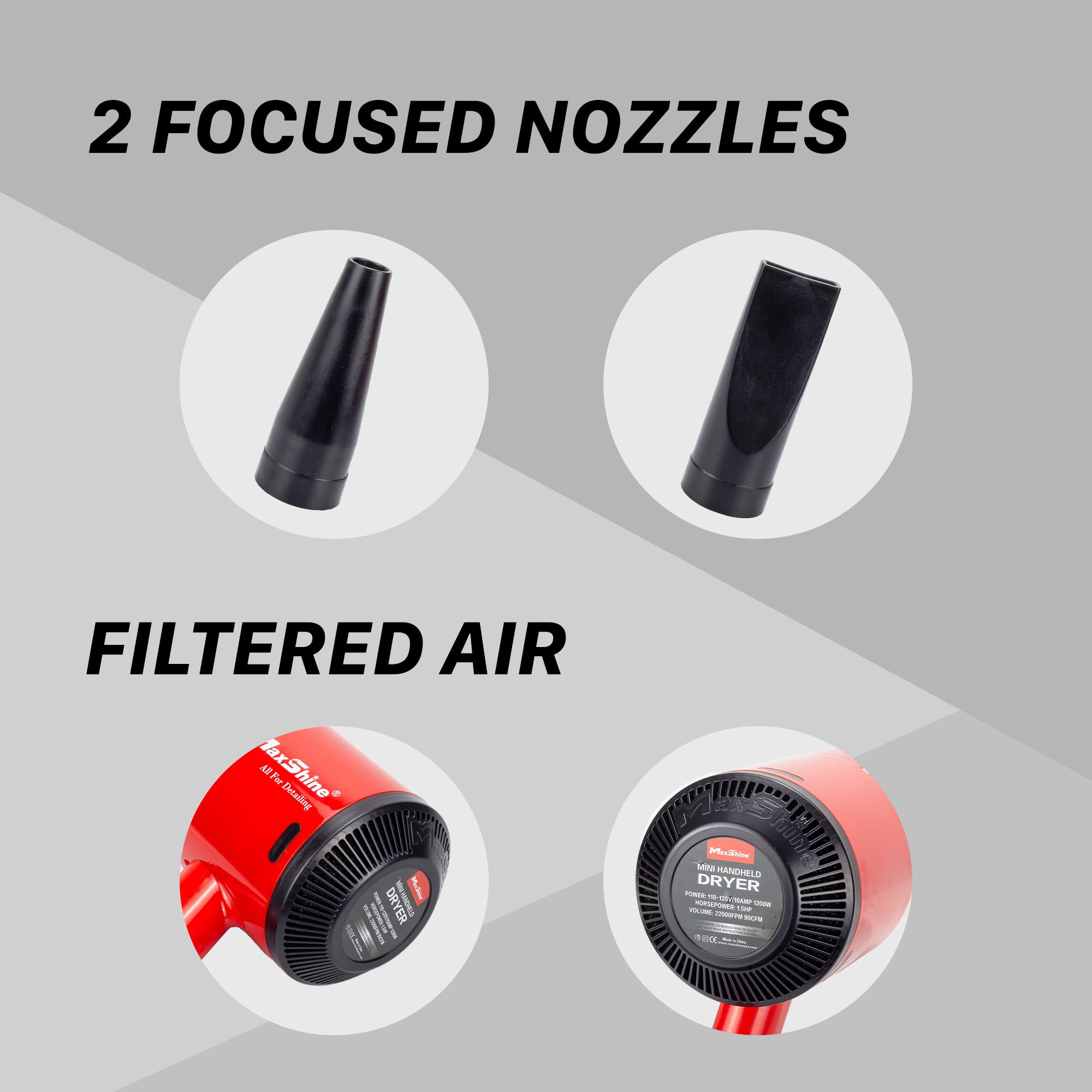Maxshine Car Dryer Portable Air Blower with 2 Nozzles | Compact Handheld Power Blower for Car Drying, Cleaning, Detailing, Waxing & Coating | Ideal for Cars, Boats, Motorcycles, RVs & Home Use