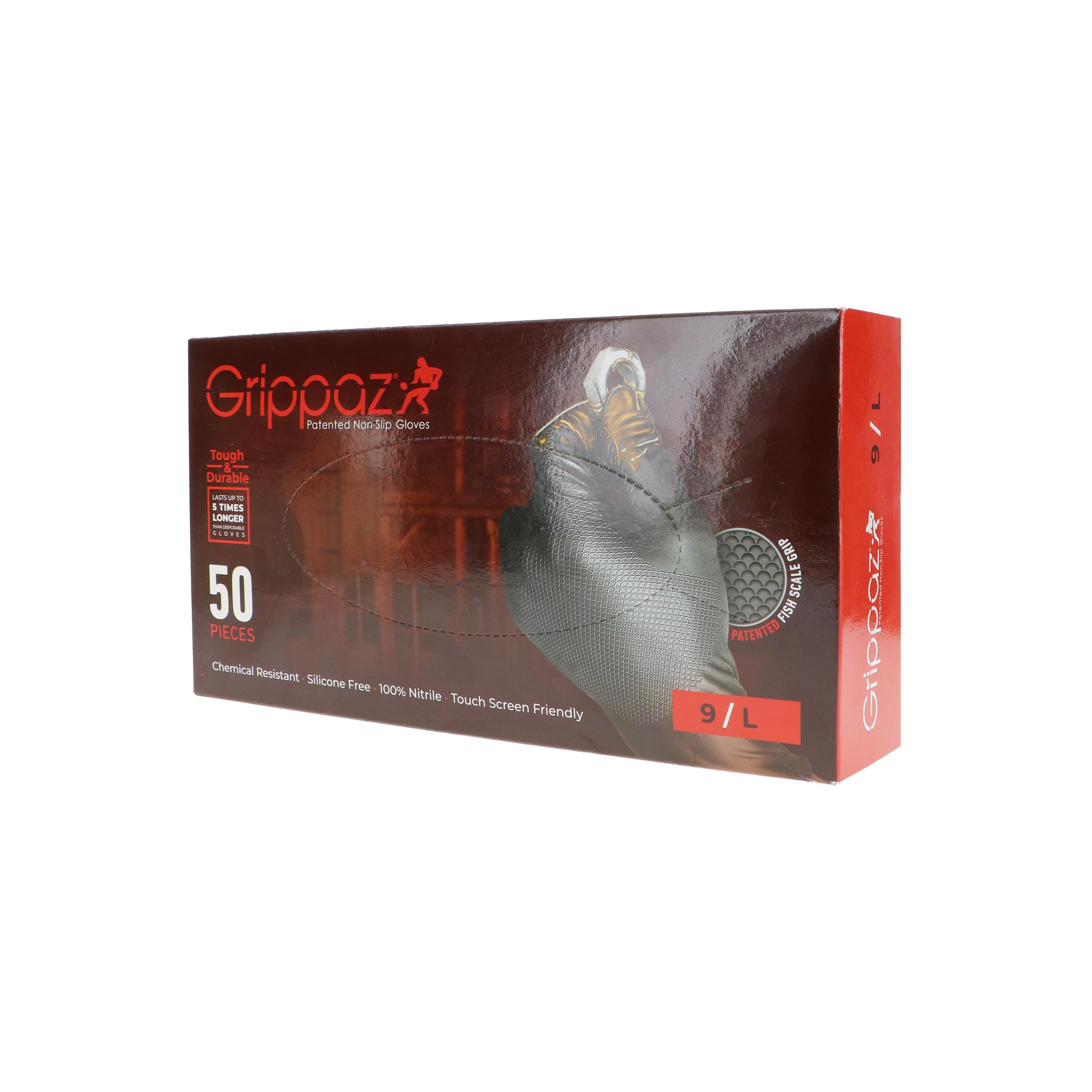 Grippaz PIP Skins 6 Mil Nitrile 9.5" Disposable Gloves 50-Pack, Fish Scale Grip, Chemical & Oil Resistant, Black, Small (67-246/S)