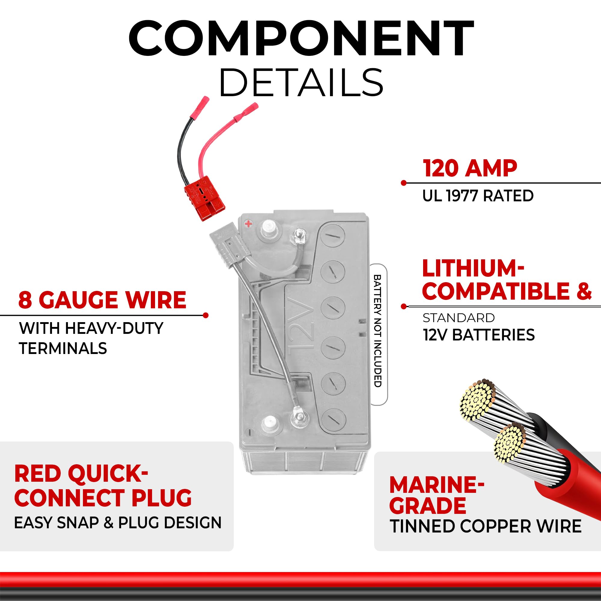 8 Gauge Connect-Ease RCE12VB8 Quick Connect Wire Connector for Trolling Motors, RVs, ATVs, and More | UL1977 120 Amp Rated | Plug & Play Marine Wiring, Lithium Compatible, Made in The USA