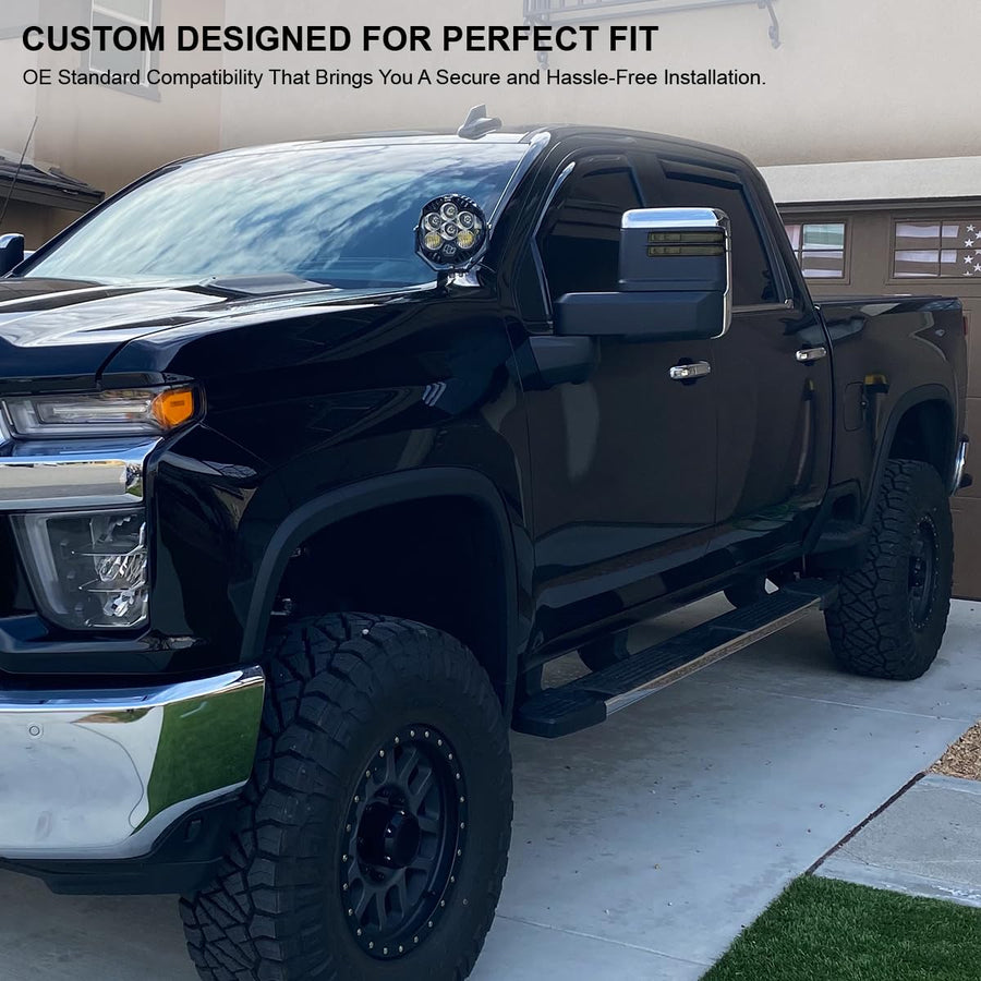 Spec-D Tuning Power Chrome Heated Towing Mirrors w/Smoke LED Signal, Temperature Sensor Compatible with 2020-2025 Chevy Silverado, GMC Sierra 2500HD 3500HD, Left + Right Pair