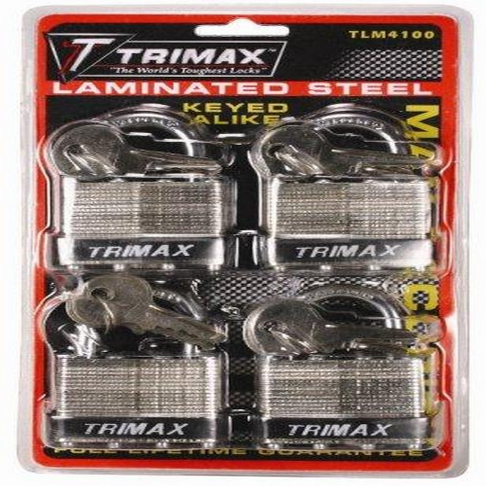 4 Pack Trimax TLM4100 Keyed Alike 40MM Padlocks with 1" x 1/4" Dia. Shackle