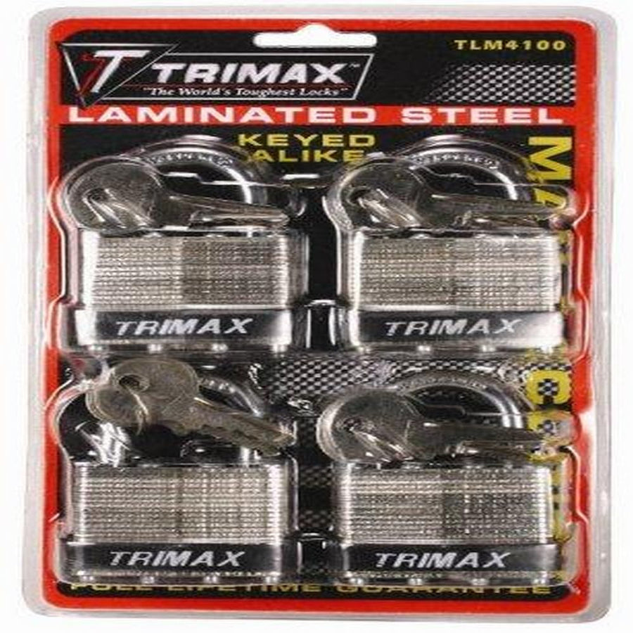 4 Pack Trimax TLM4100 Keyed Alike 40MM Padlocks with 1" x 1/4" Dia. Shackle
