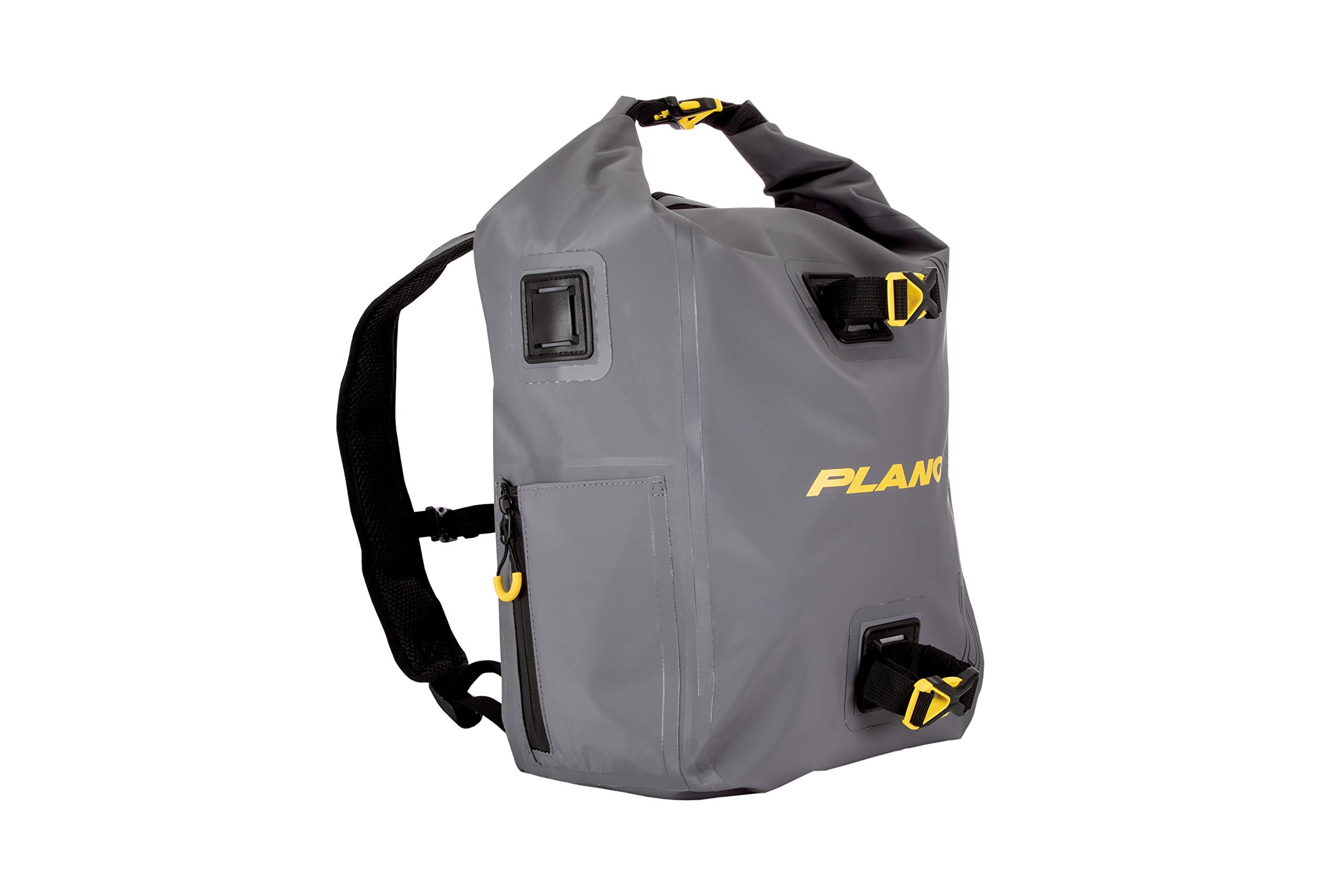 Plano Roll-Top Z-Series Waterproof Fishing Tackle Backpack, Gray Fabric, Includes 2 Clear 3700 StowAway Utility Boxes, Fishing Backpack with Tackle Boxes