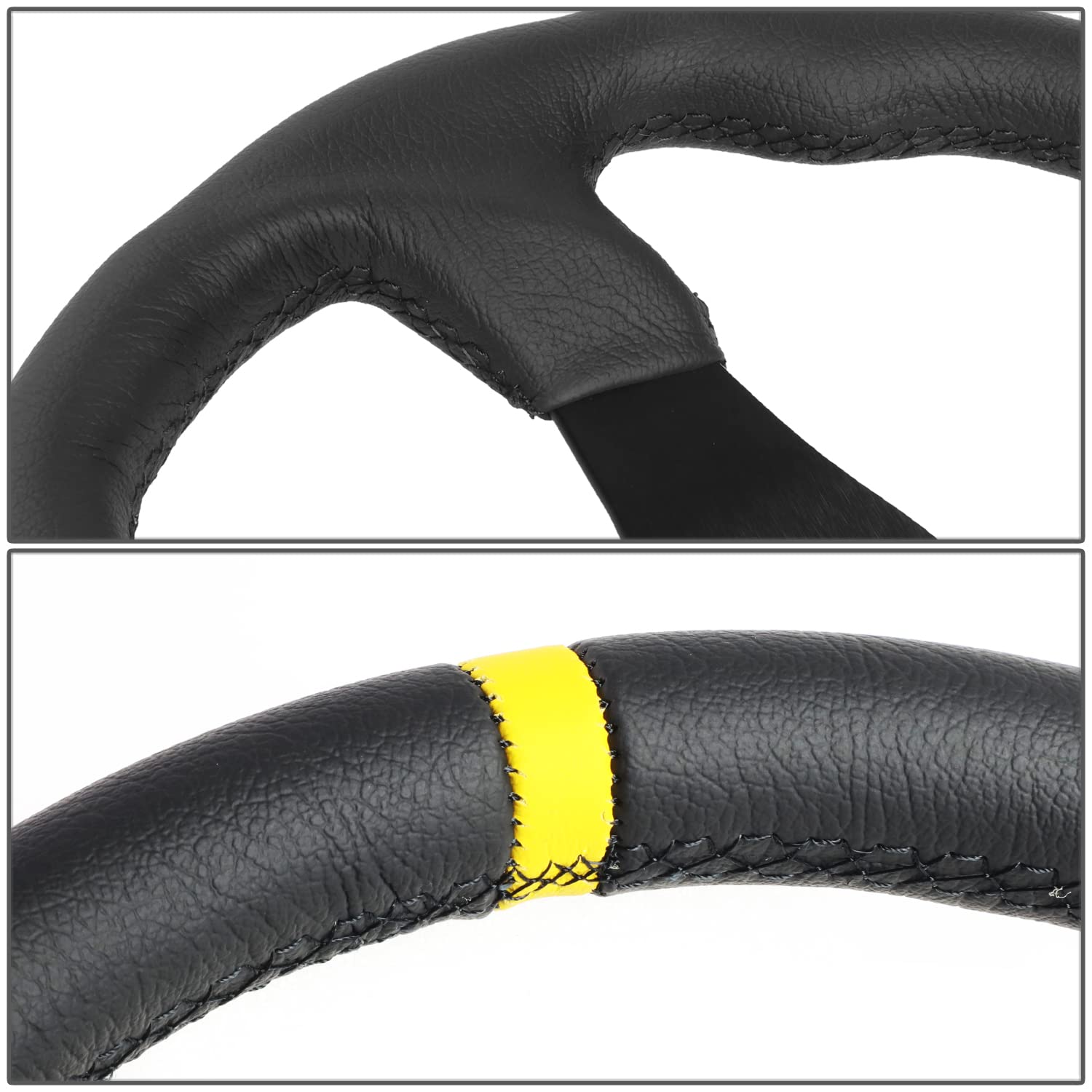 NRG Innovations Reinforced NRG-RST-024MB-R-Y Steering Wheel - 320mm Sport Leather Flat Bottom with Yellow Center Mark