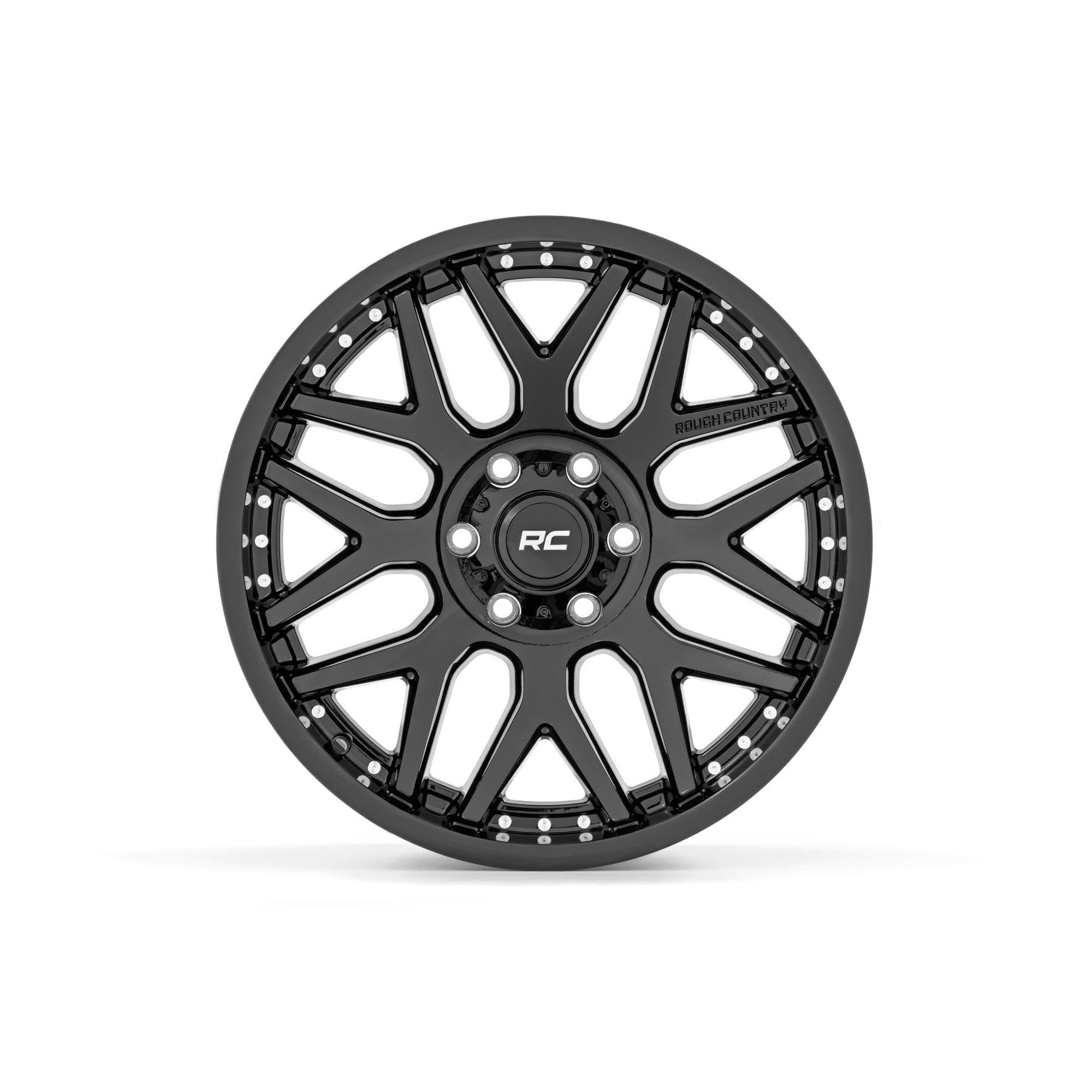 Rough Country One-Piece 95 Series Aluminum Wheel - 20x10, 6x5.5' Bolt Pattern, 18mm Offset, Gloss Black for Jeeps, Trucks, SUV