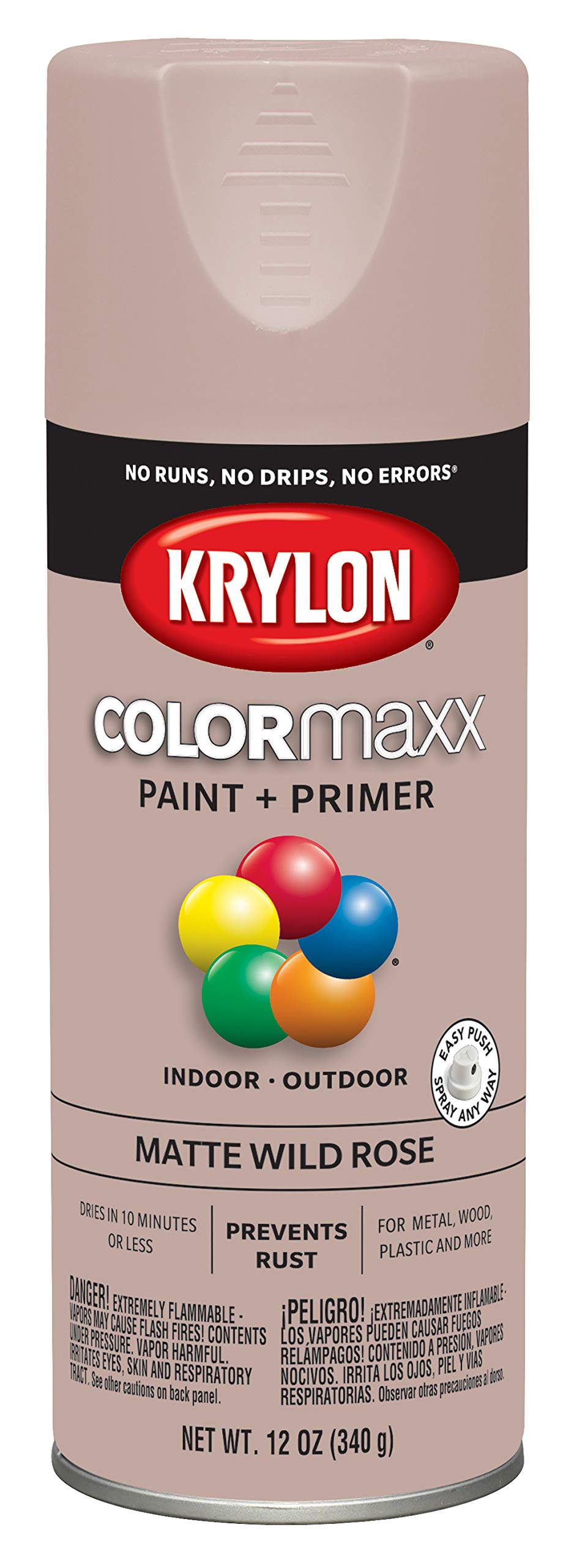 Krylon COLORmaxx K05601007 Spray Paint and Primer for Indoor/Outdoor Use, Matte Wild Rose