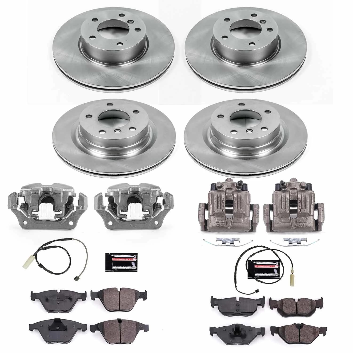Power Stop KCOE6072 Replacement Autospeciality Front and Rear Caliper Kit- OE Rotors, Ceramic Brake Pads, Calipers For BMW 328i 2011-2013 [Model Specific]