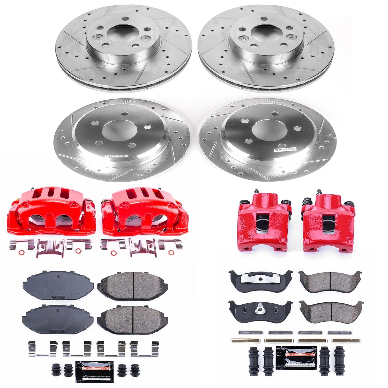 Power Stop Z23 Evolution KC2861A Front and Rear Caliper Kit- Drilled/Slotted Brake Rotors, Carbon-Fiber Ceramic Brake Pads and Brake Calipers