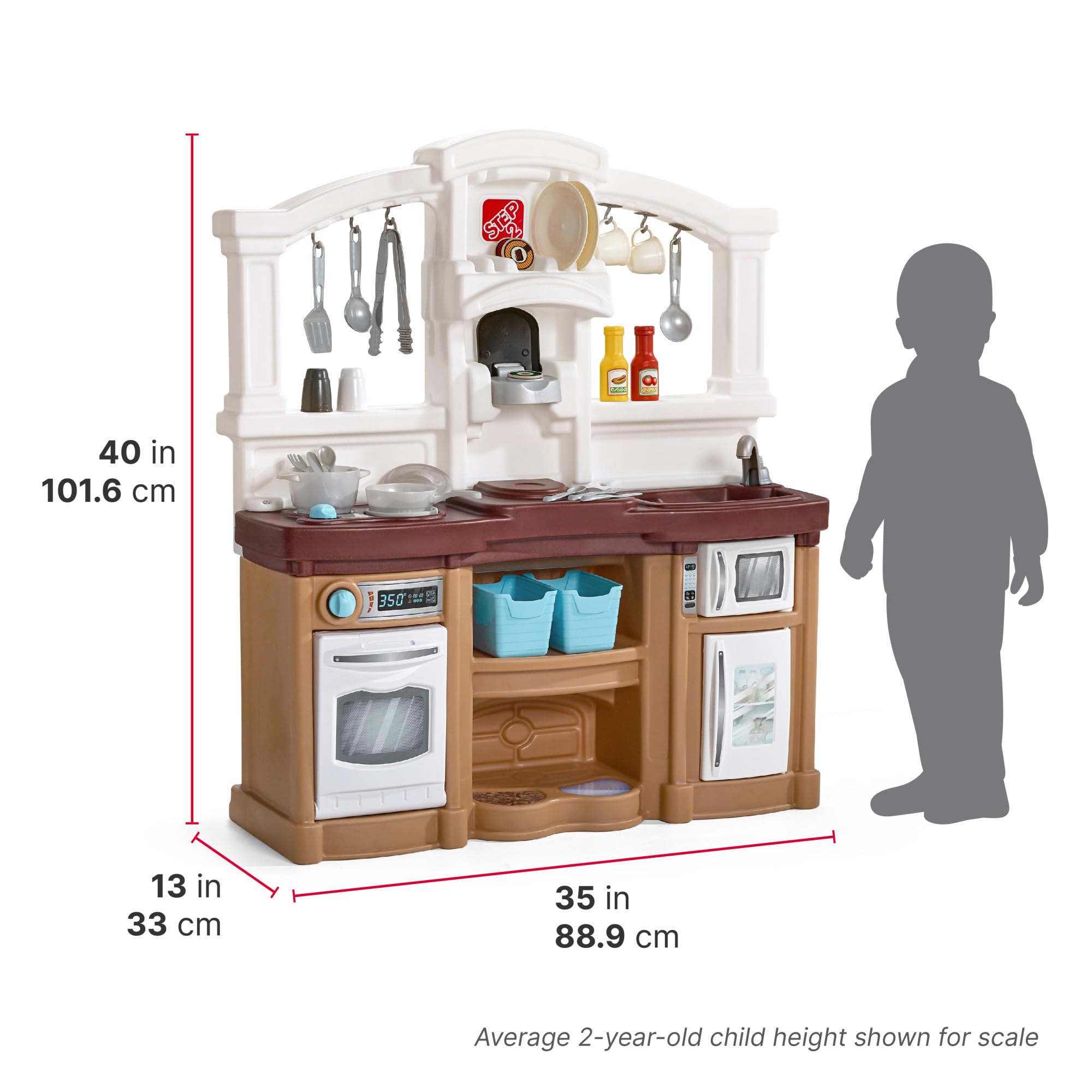 Step2 Fun with Friends Kitchen Playset Kids, Indoor/Outdoor Kitchenette, Interactive Play with Lights and Sounds, Durable Plastic, Includes 25 Piece Toy Accessories, Toddlers 2+ Years Old, Tan