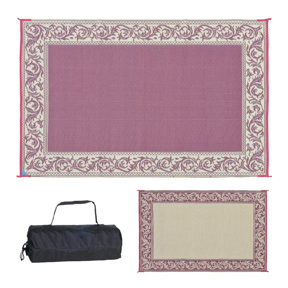 6-Feet x 9-Feet Stylish Camping Reversible Outdoor RV Mat, Burgundy/Beige Patio Mat RD5, 6 feet X 9 feet
