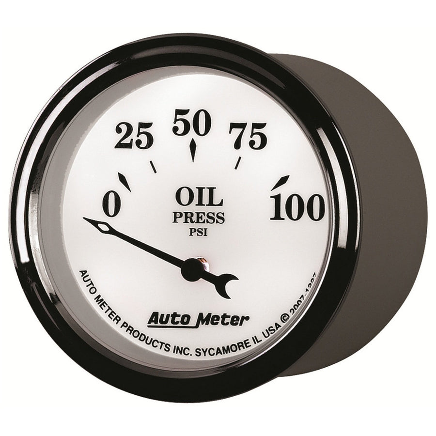 Auto Meter 1227 2-1/16" Old Tyme White II 0-100 PSI Short Sweep Electric Oil Pressure Gauge