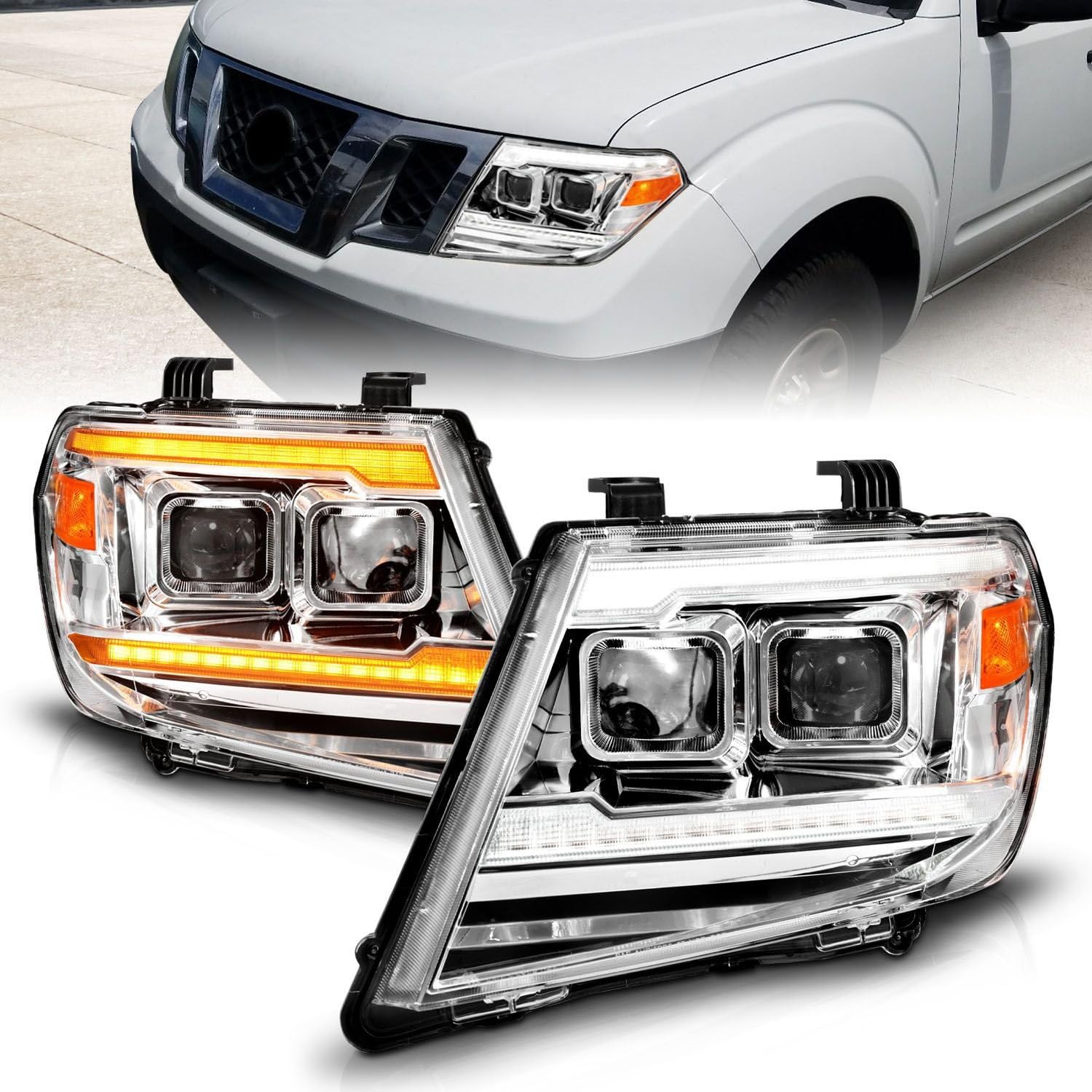 Chrome ANZO Projector Headlights With Sequential LED DRL