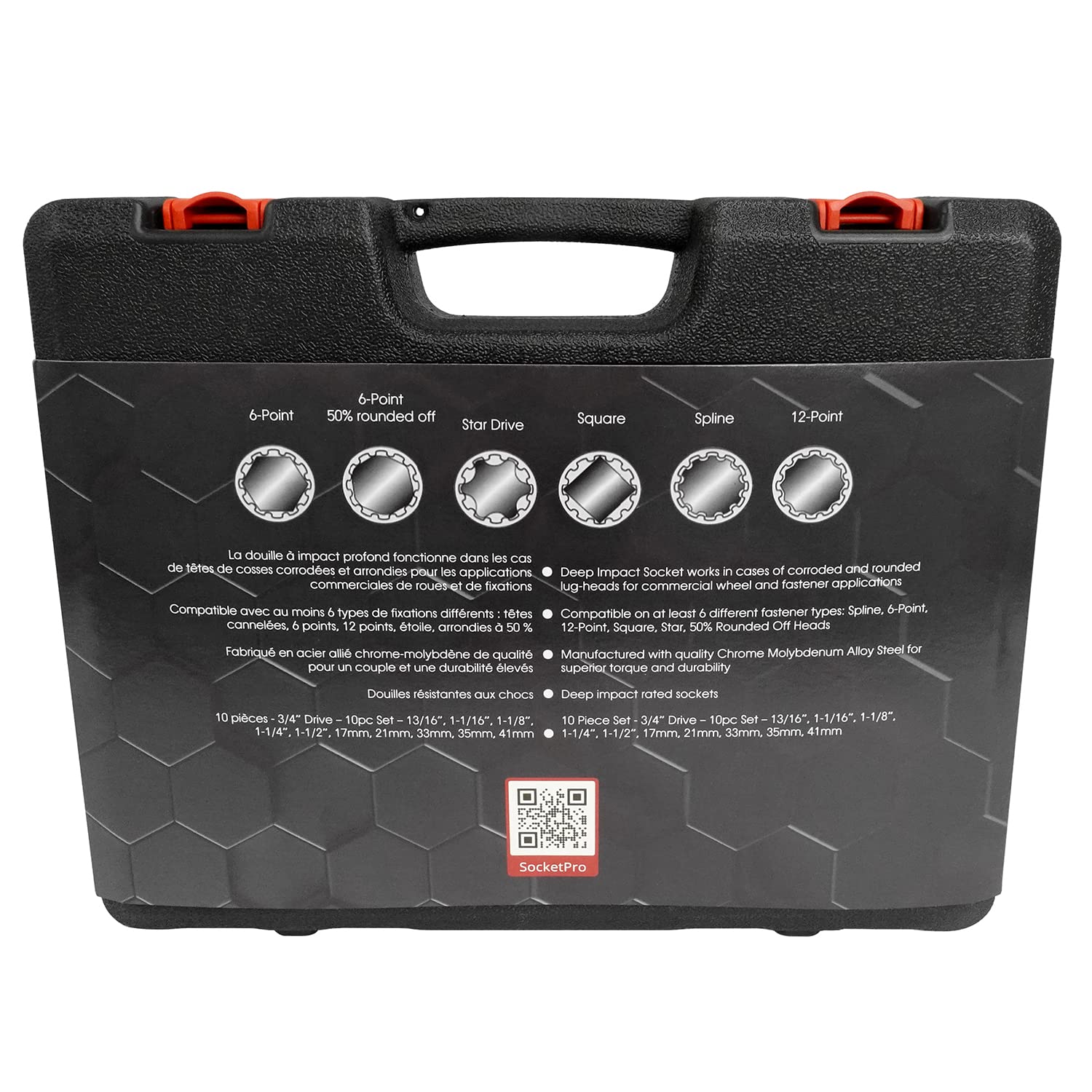 6 Way Socket Pro – Counteract 10pc Set - 13/16", 1-1/16", 1-1/8", 1-1/4", 1-1/2", 17mm, 21mm, 33mm, 35mm, 41mm - 3/4" Drive