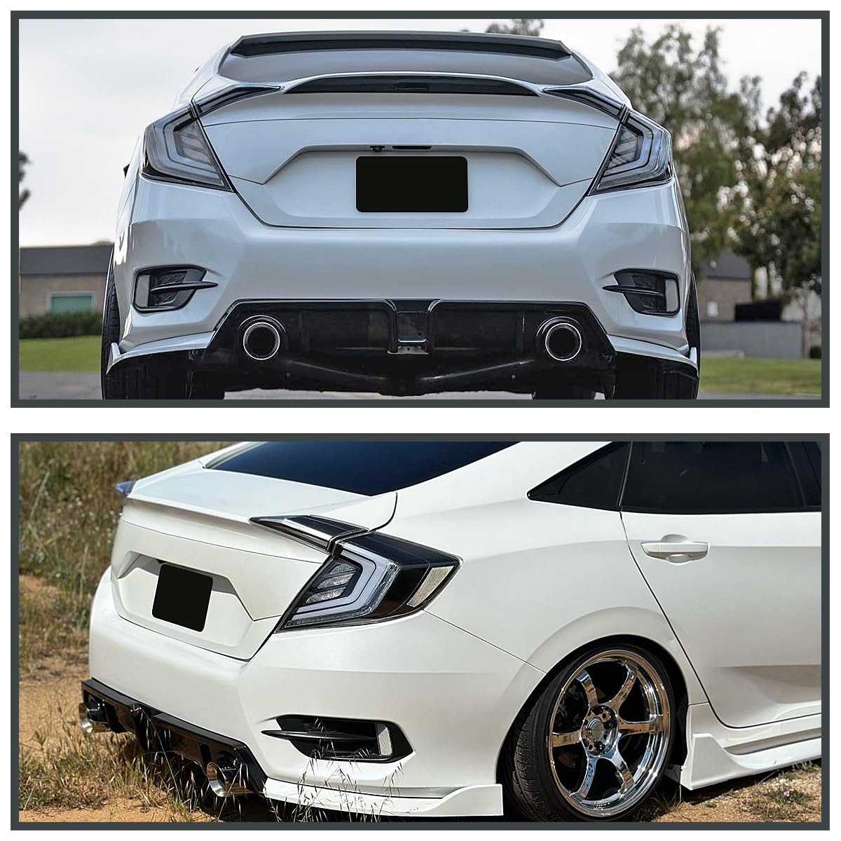 Black Tail Lights w/White LED Bars, SPEC-D TUNING Sequential LED Turn Signal, and Startup Animation Compatible with 2016-2021 Honda Civic 4-Door Sedan, Left + Right Pair Assembly