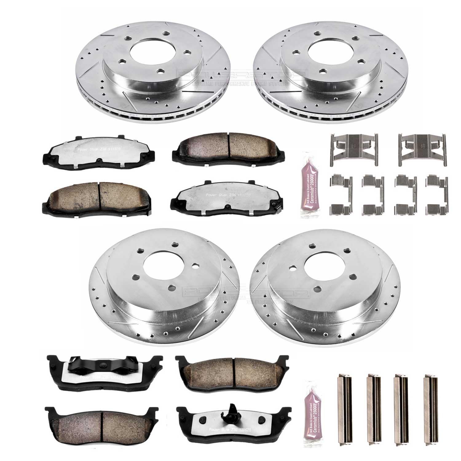 Power Stop Z36 Truck & Tow Brake Kit, Front and Rear Carbon Fiber Ceramic Brake Pads and Drilled/Slotted Brake Rotors