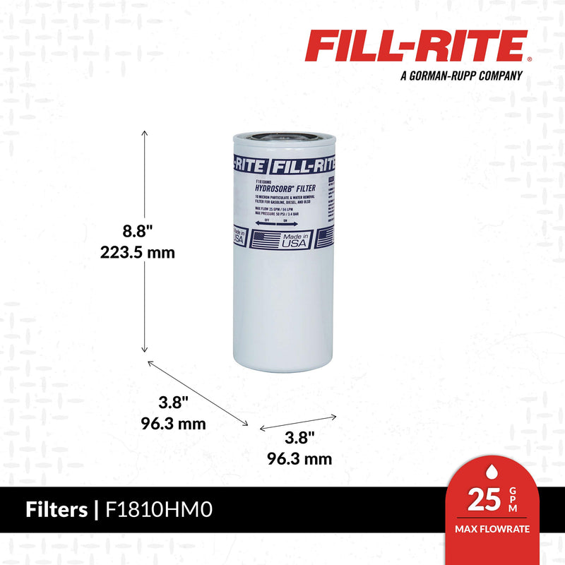 Fill-Rite 1" - 12 UNF F1810HM0 25 GPM (94 LPM) 10 Micron Water Sensing Spin-On Fuel Filter, Hydrosorb