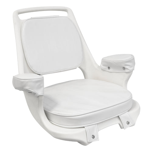 8WD1007-3-710 Wise Captains Chair with Cushions and Mounting Plate, White