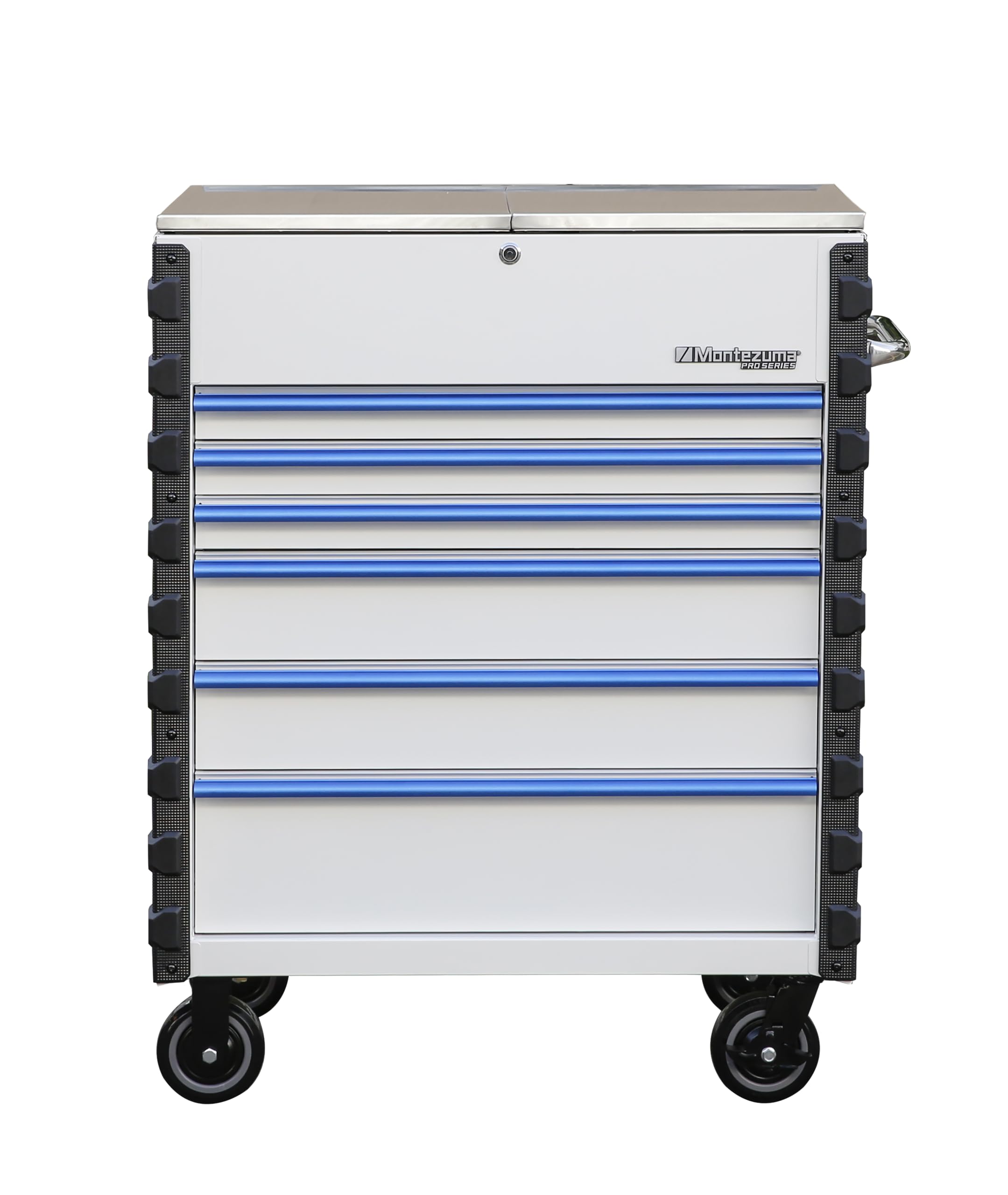 Pro Mechanics Cart Montezuma - Gloss White with Blue Aluminum Drawer Pulls