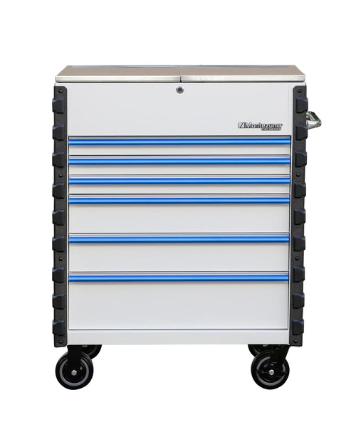 Pro Mechanics Cart Montezuma - Gloss White with Blue Aluminum Drawer Pulls