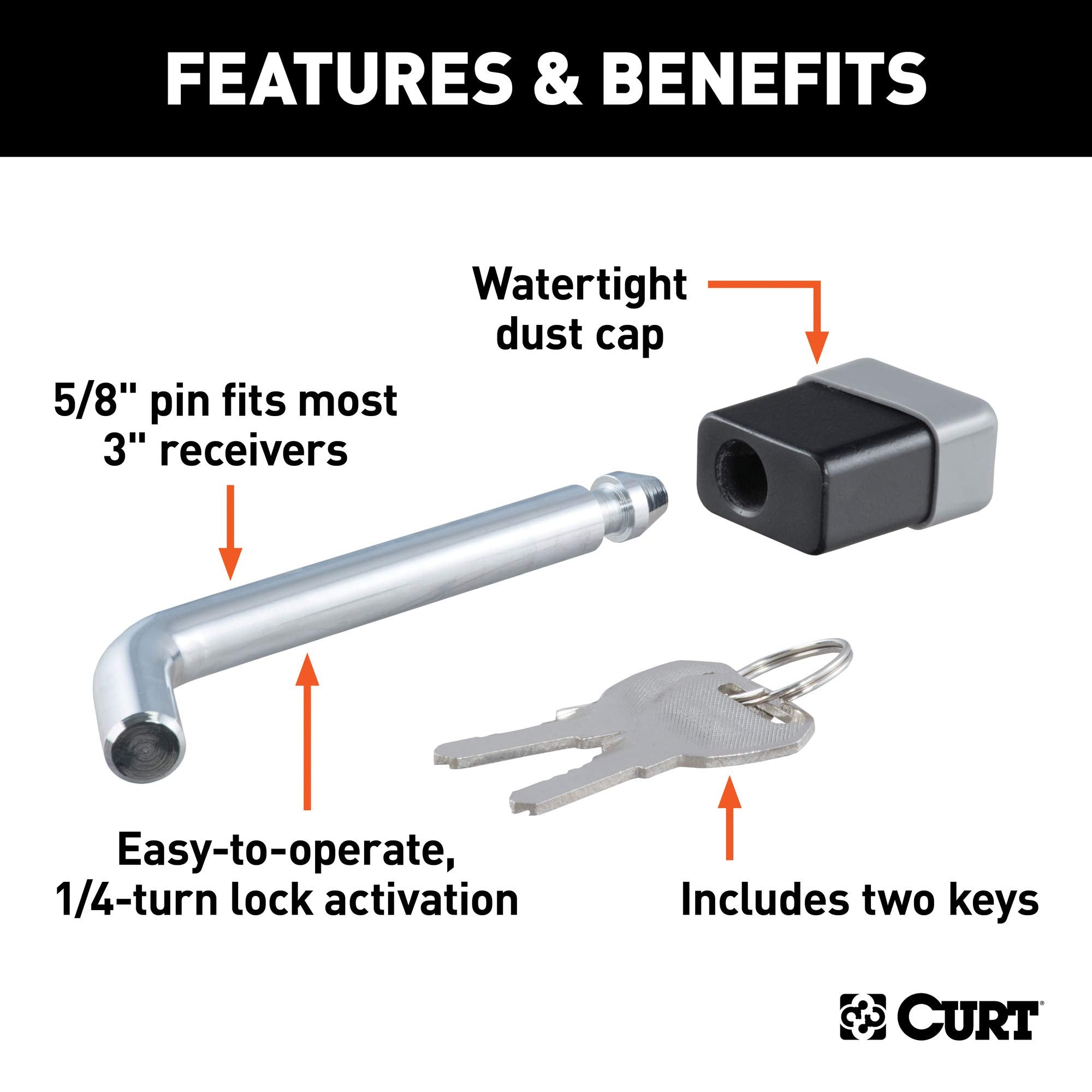 CURT Trailer Hitch Lock 23021, 5/8-Inch Pin Diameter, Fits Most 3-Inch Receivers