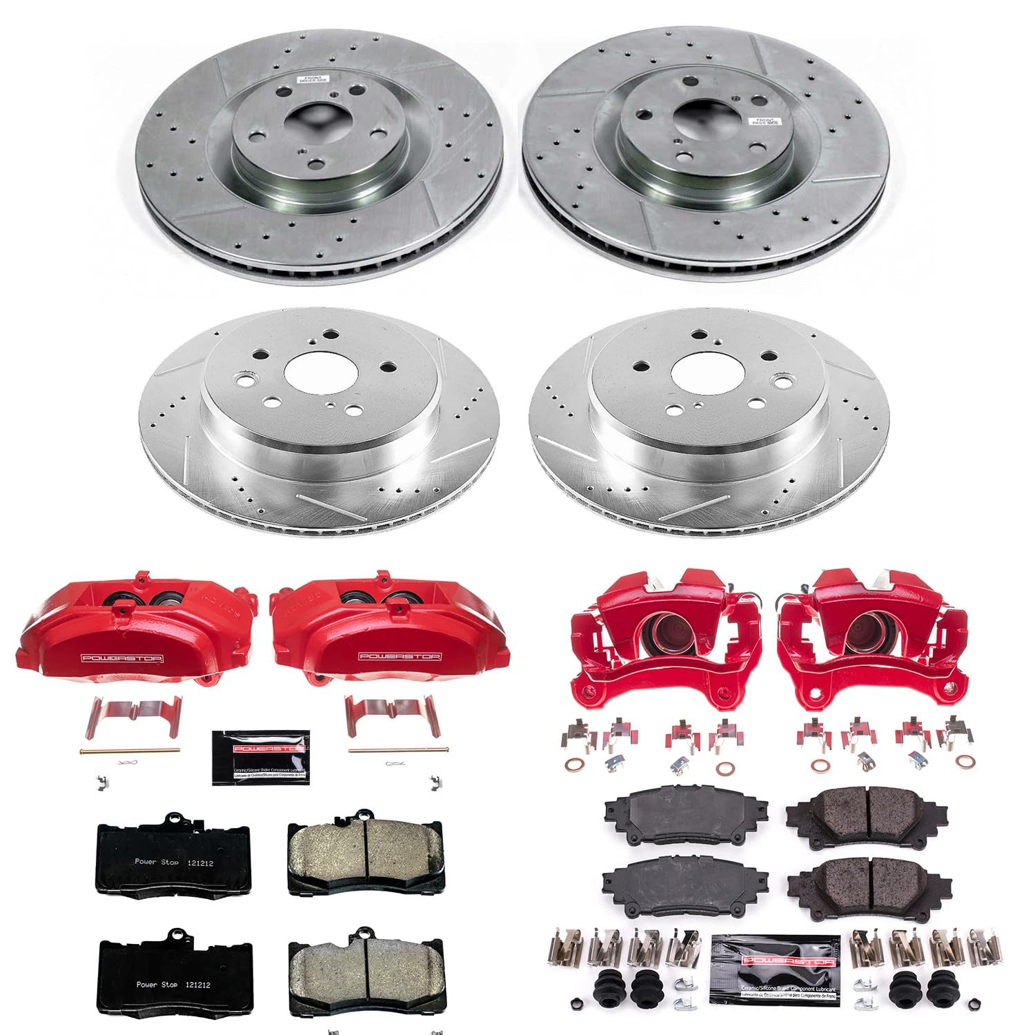 Power Stop Z23 KC6513, Front and Rear Brake Caliper Kit-Drilled/Slotted Brake Rotor, Brake Pads & Calipers
