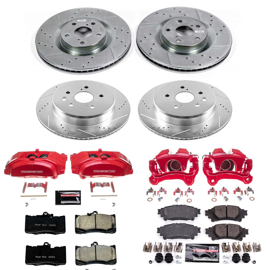 Power Stop Z23 KC6513, Front and Rear Brake Caliper Kit-Drilled/Slotted Brake Rotor, Brake Pads & Calipers
