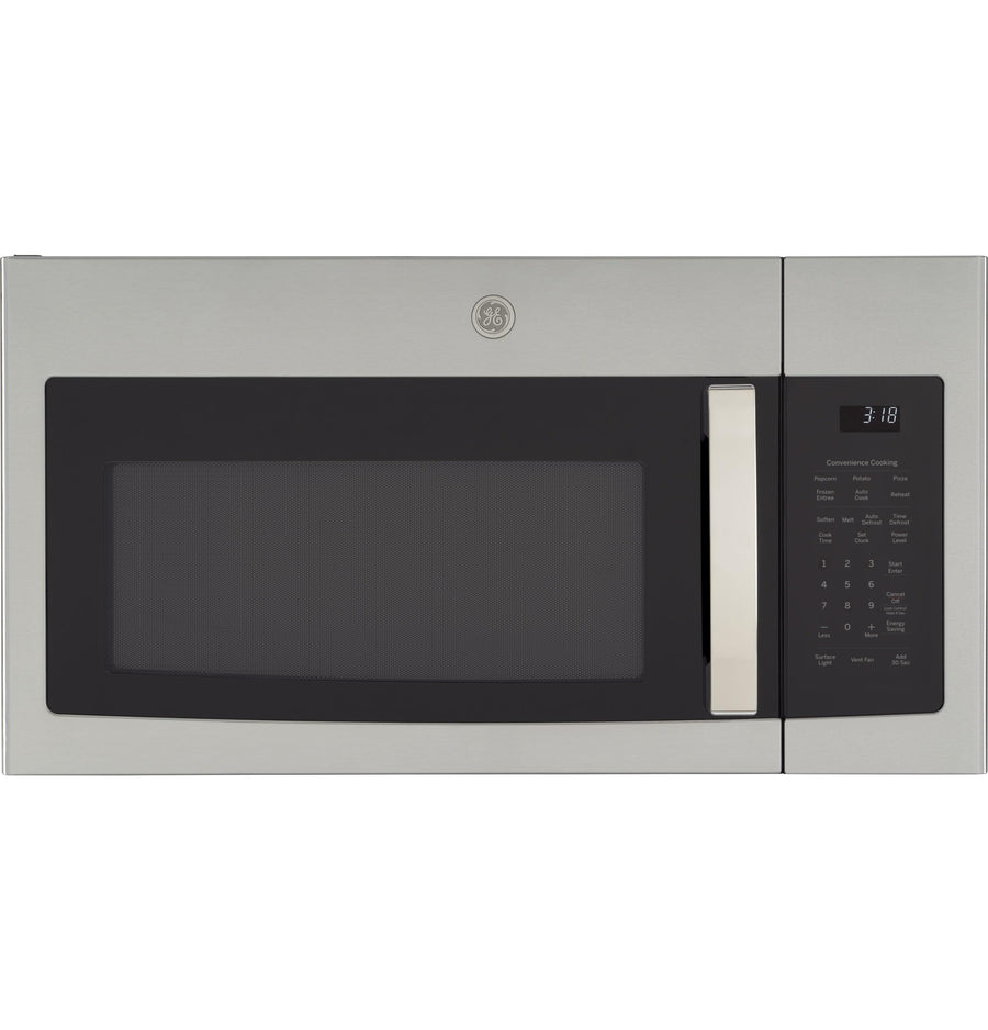 Over-the-Range GE Microwave Oven with Recirculating Venting, 1.8 Cu. FT, 900W, 12.8” Removable Turntable, 10 Power Levels, Stainless Steel