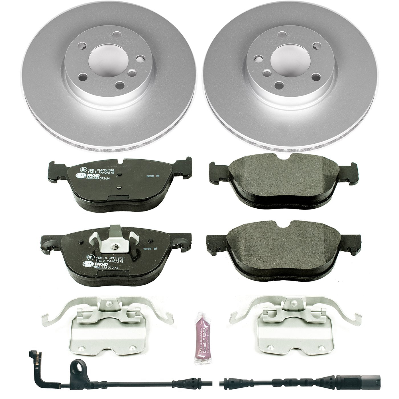 Power Stop Front Euro-Stop Brake Kit ESK4693 and 1 Front Sensor Wire For BMW X5 2007-2010 [Model Specific]