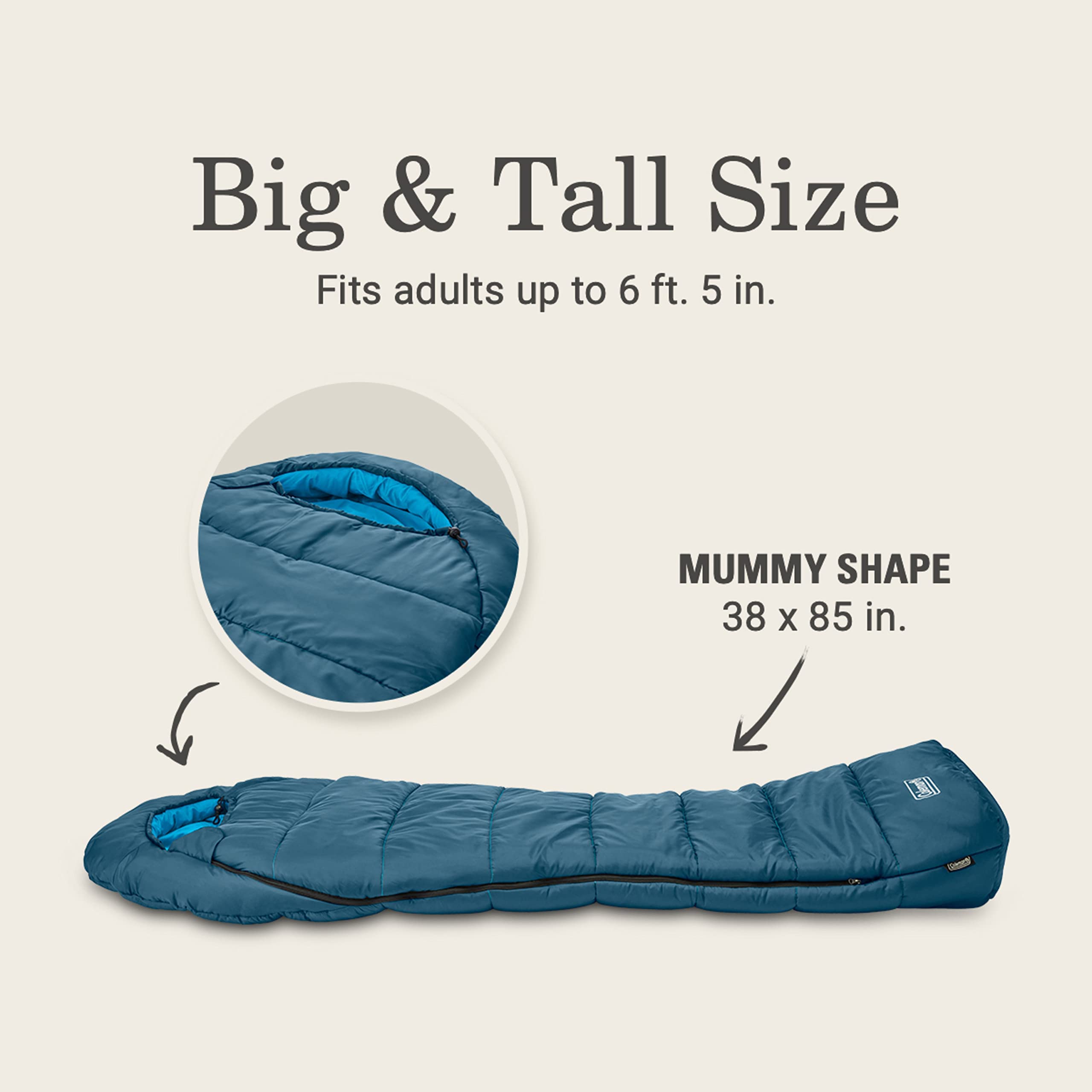 Tidelands Coleman Sleeping Bag—30° Big & Tall Mummy Sleeping Bag for Adults