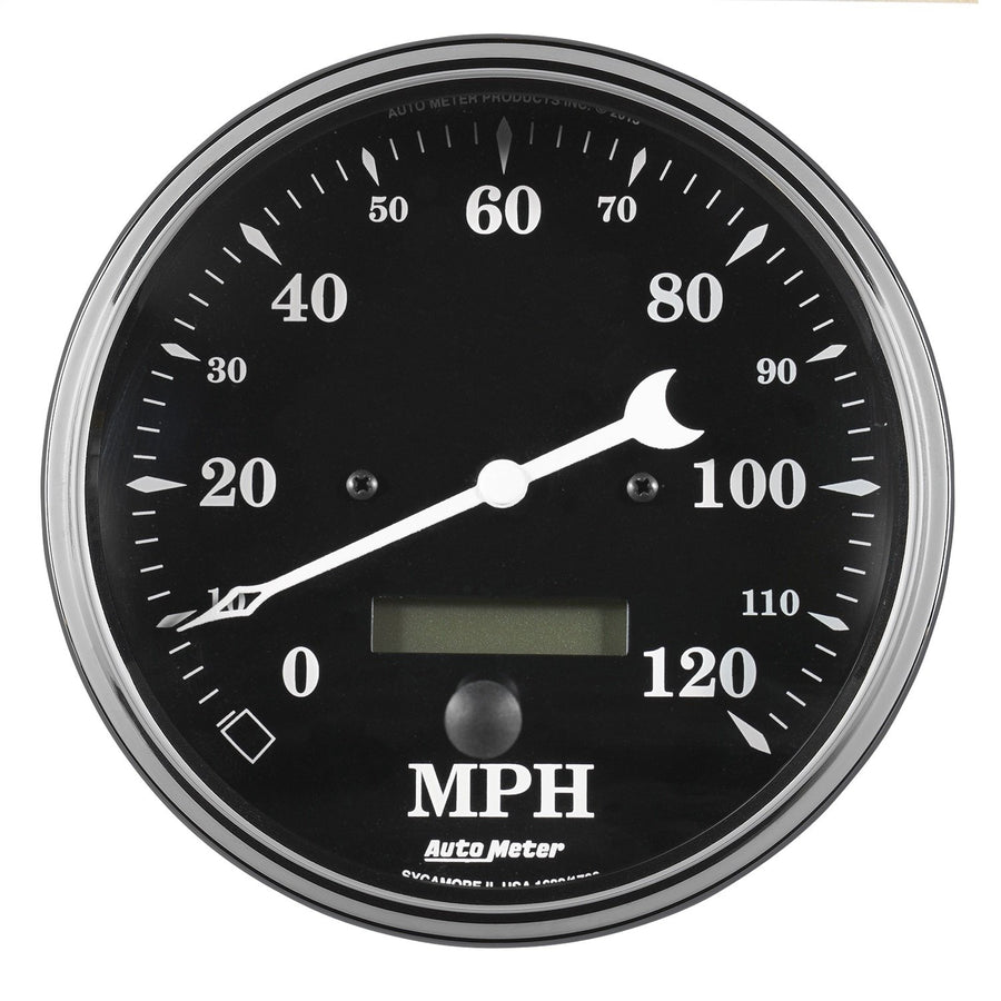 Gauge AUTO METER 1789 Speedometer (Old TYME Black Gauge, Speedo, 5", 120Mph, Elec. Prog.with LCD Odo, Old TYME Black)