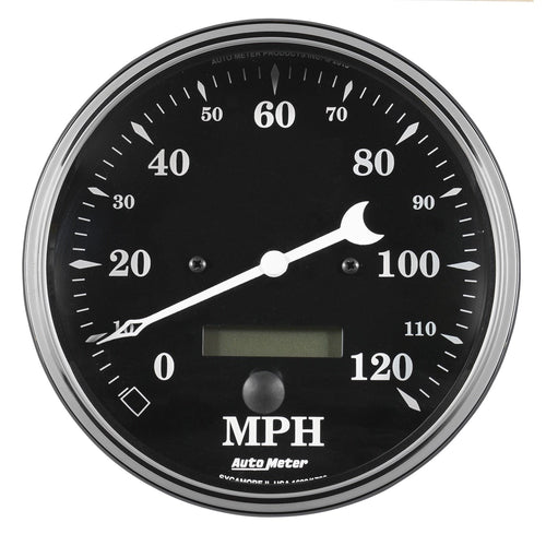 Gauge AUTO METER 1789 Speedometer (Old TYME Black Gauge, Speedo, 5", 120Mph, Elec. Prog.with LCD Odo, Old TYME Black)