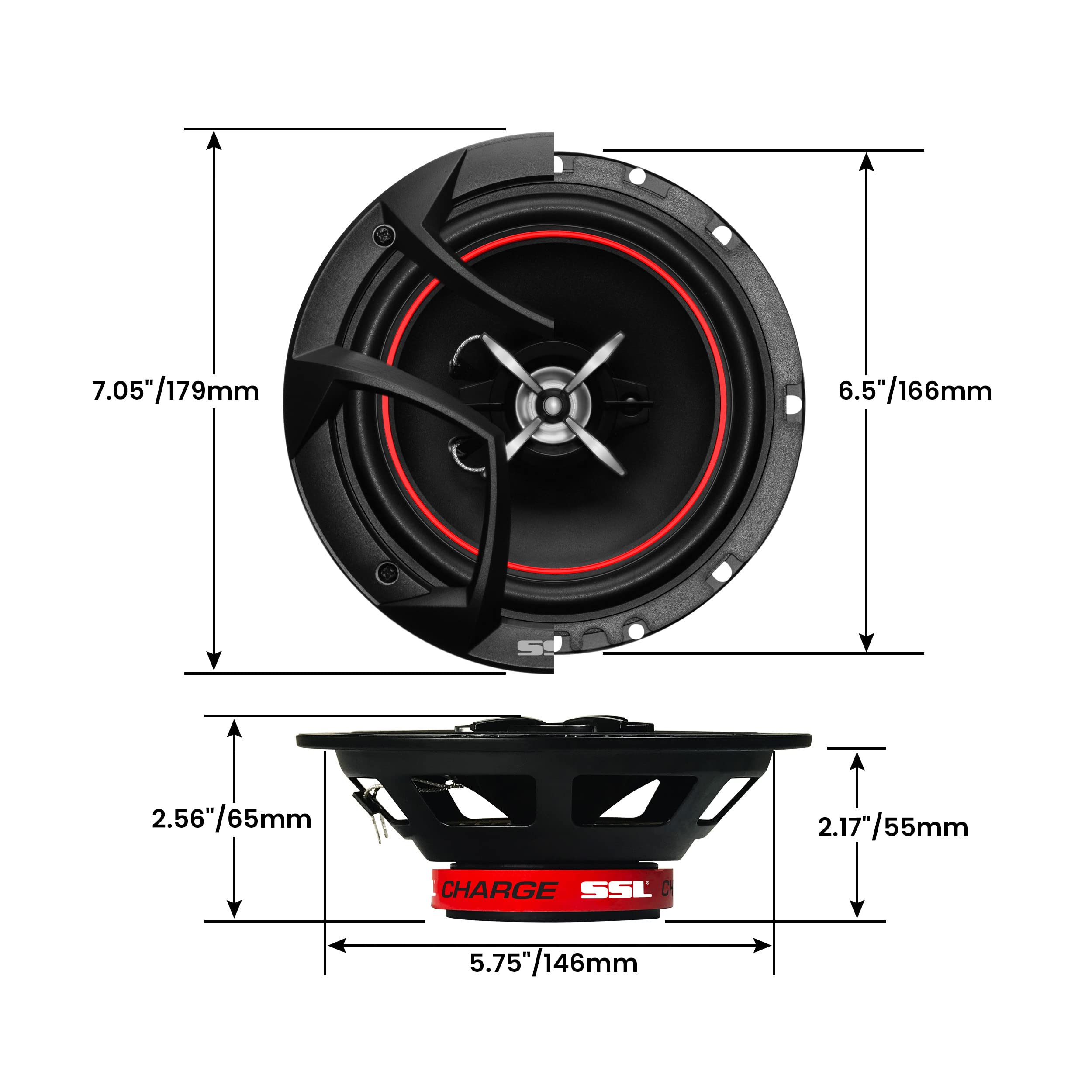 Sound Storm Laboratories Charge Series 6.5 Inch Car Door Stereo Speakers - 325 Watts Max, 3 Way, Full Range Audio, Coaxial, Tweeters, Sold in Pairs