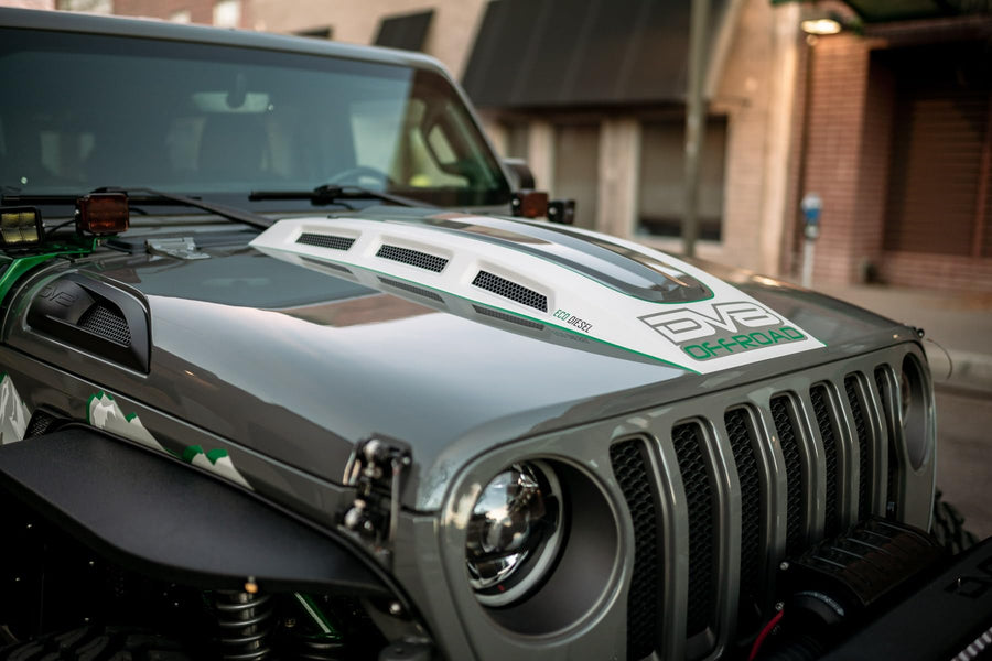 Heat Dispersion Hood DV8 Offroad fits 2018-2025 Jeep Wrangler JL & 2020-2025 Jeep Gladiator JT | Raised and Vented Center Cowl | Dual-vented for Maximum Air Flow