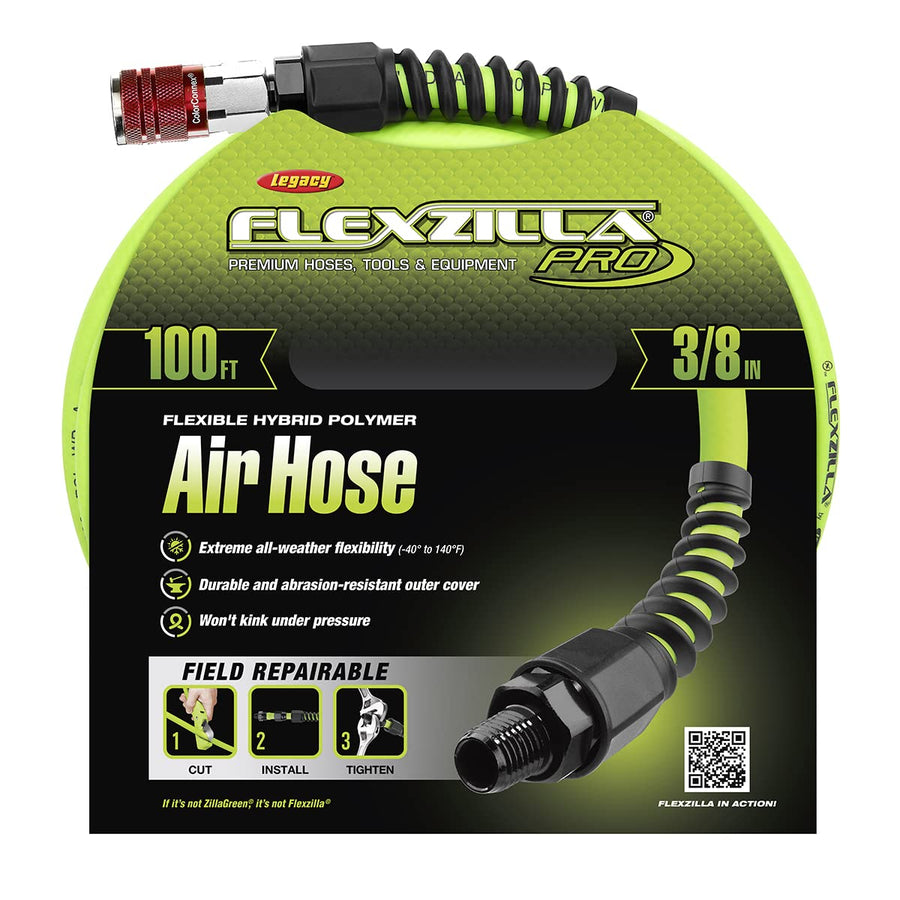 Flexzilla Pro Air Hose with Industrial Type D ColorConnex Coupler and Plug, 3/8 in. x 100 ft. - HFZP38100YW2-D