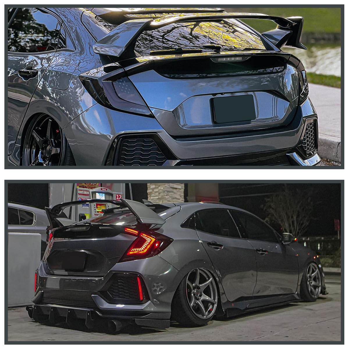 Black Smoke LED Tail Lights SPEC-D TUNING w/Red LED Sequential Turn Signals Compatible with 2017-2021 Honda Civic Hatchback, Left + Right Pair Headlamp Assembly