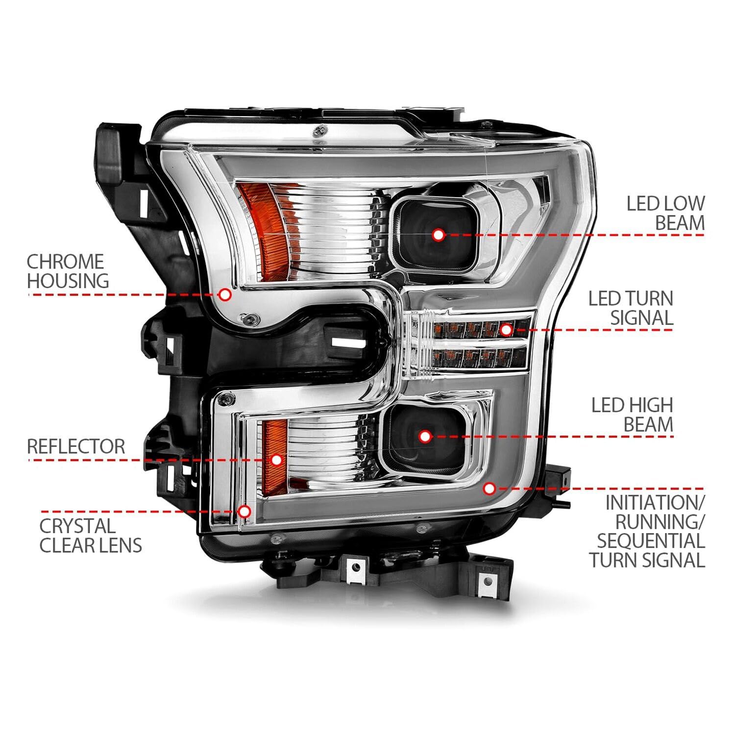 Chrome Anzo Seqential DRL Bar Projector LED Headlights