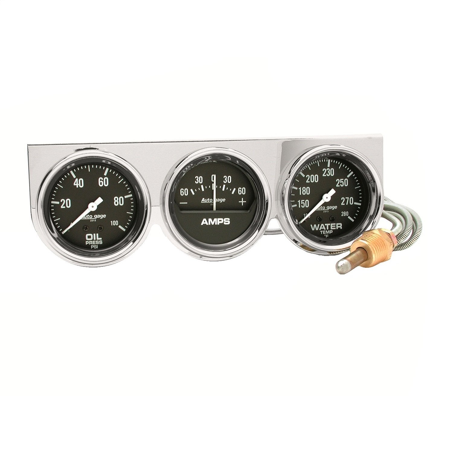 AUTO METER Autogage 2395 Black Oil/Amp/Water Gauge Chrome Console - 2 5/8 - full sweep/mechanical