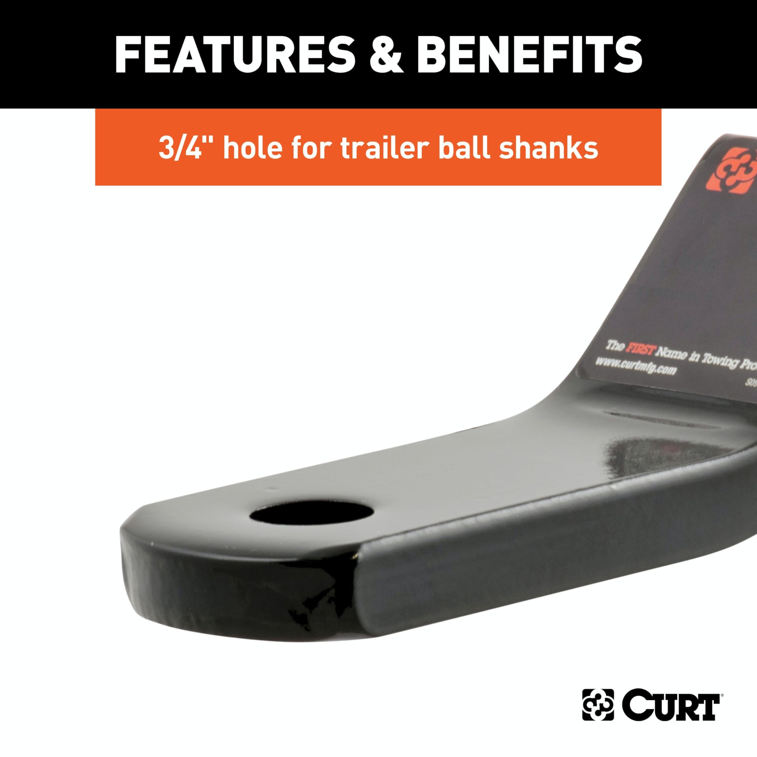 CURT Class 2 Trailer Hitch Ball Mount, 1-1/4-Inch Receiver Fits, 3,500 lbs, 3/4-Inch Hole, 1-Inch Drop, 3/8-Inch Rise
