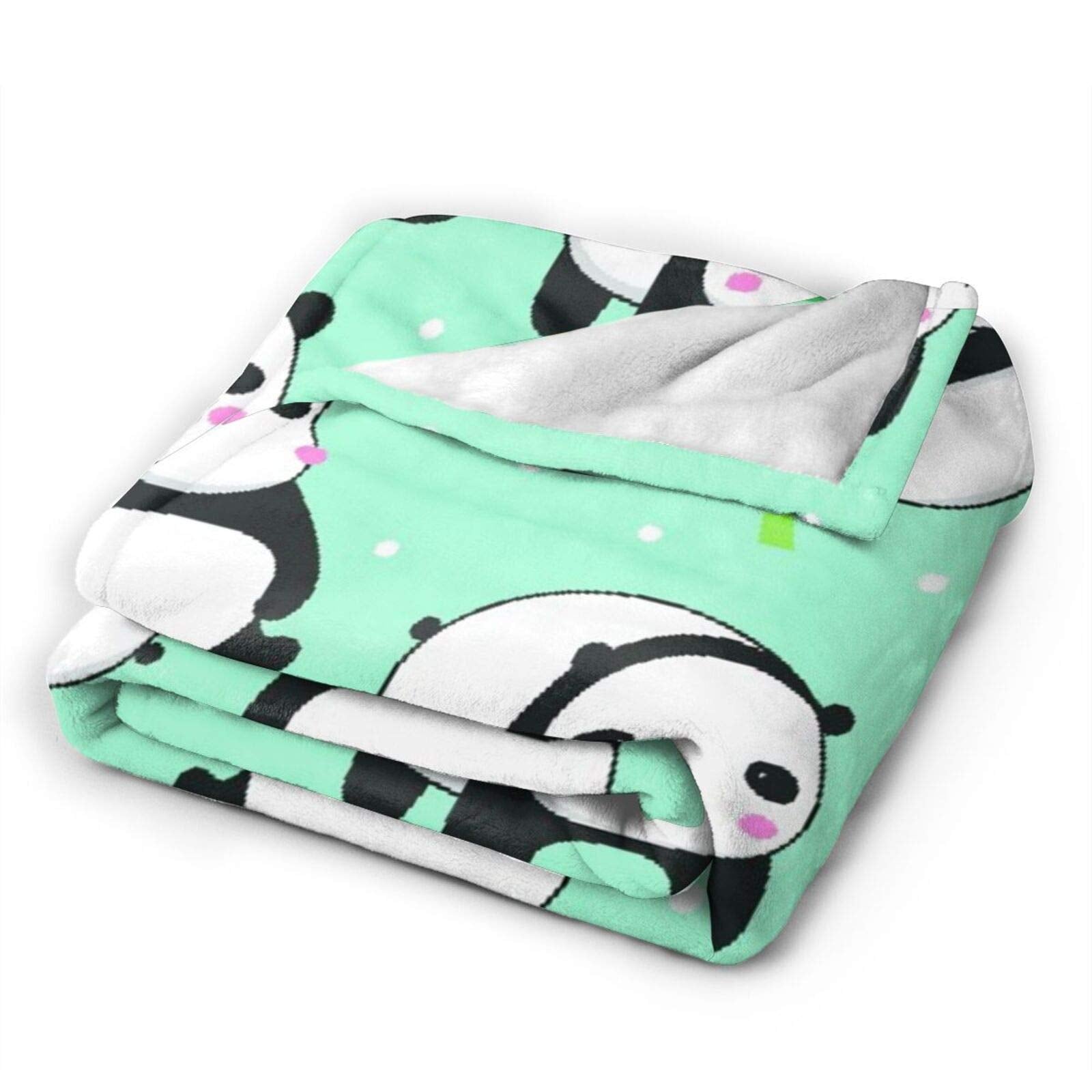 Personalized Custom Janrely Throw Blanket, Kawaii Panda Bears Background, Soft Comfortable Plush Blanket for Sofa Bedroom Travel Fluffy Blanket 40"X50"